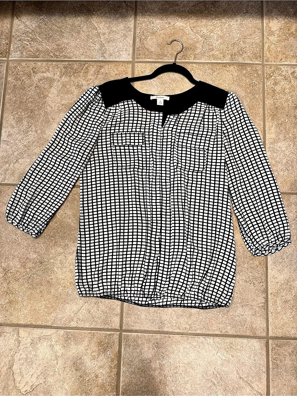 Women's Checkered Blouse in White & Black Like New